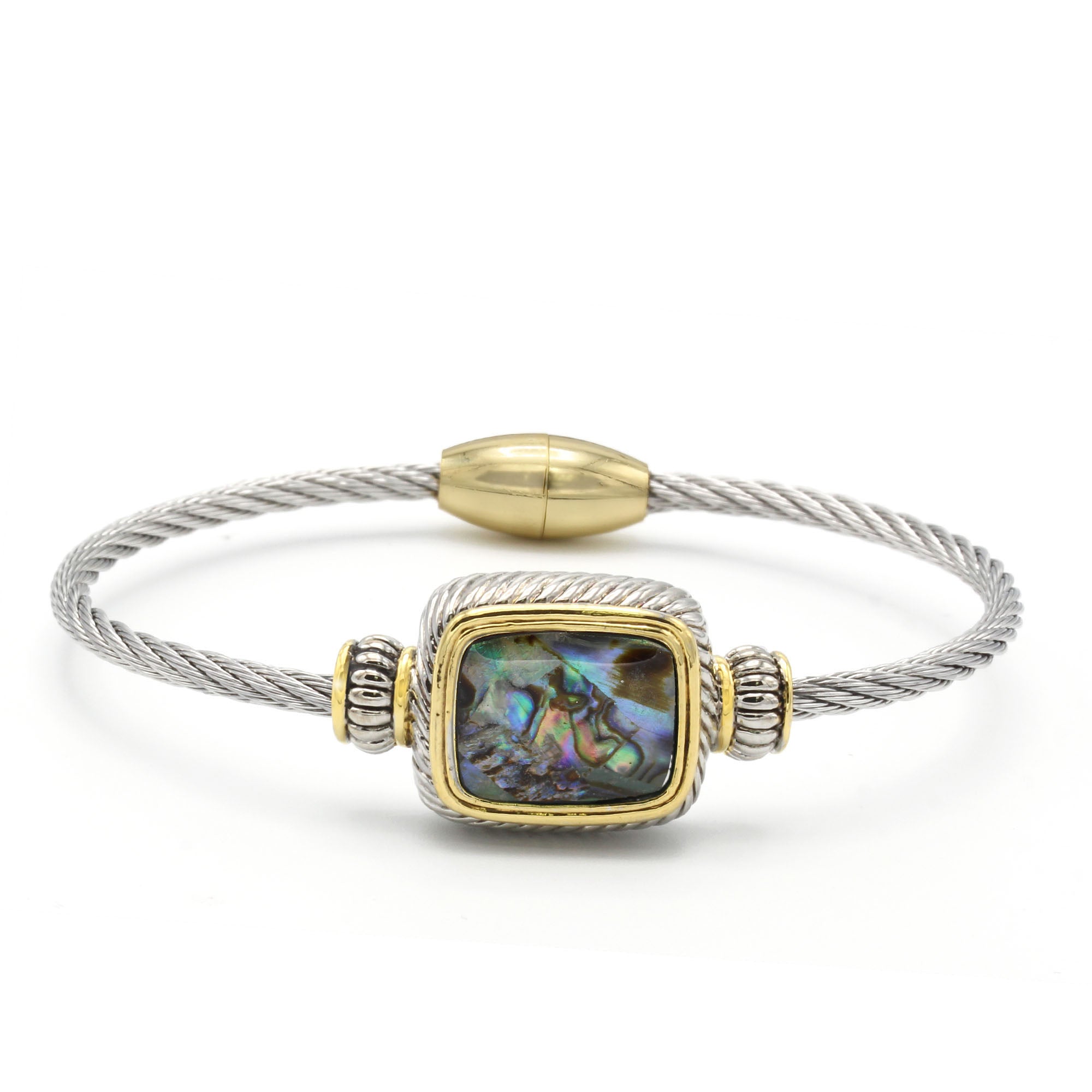 TWO TONE ABALONE CLASSIC CABLE BRACELET#12506BR-AB  FD7