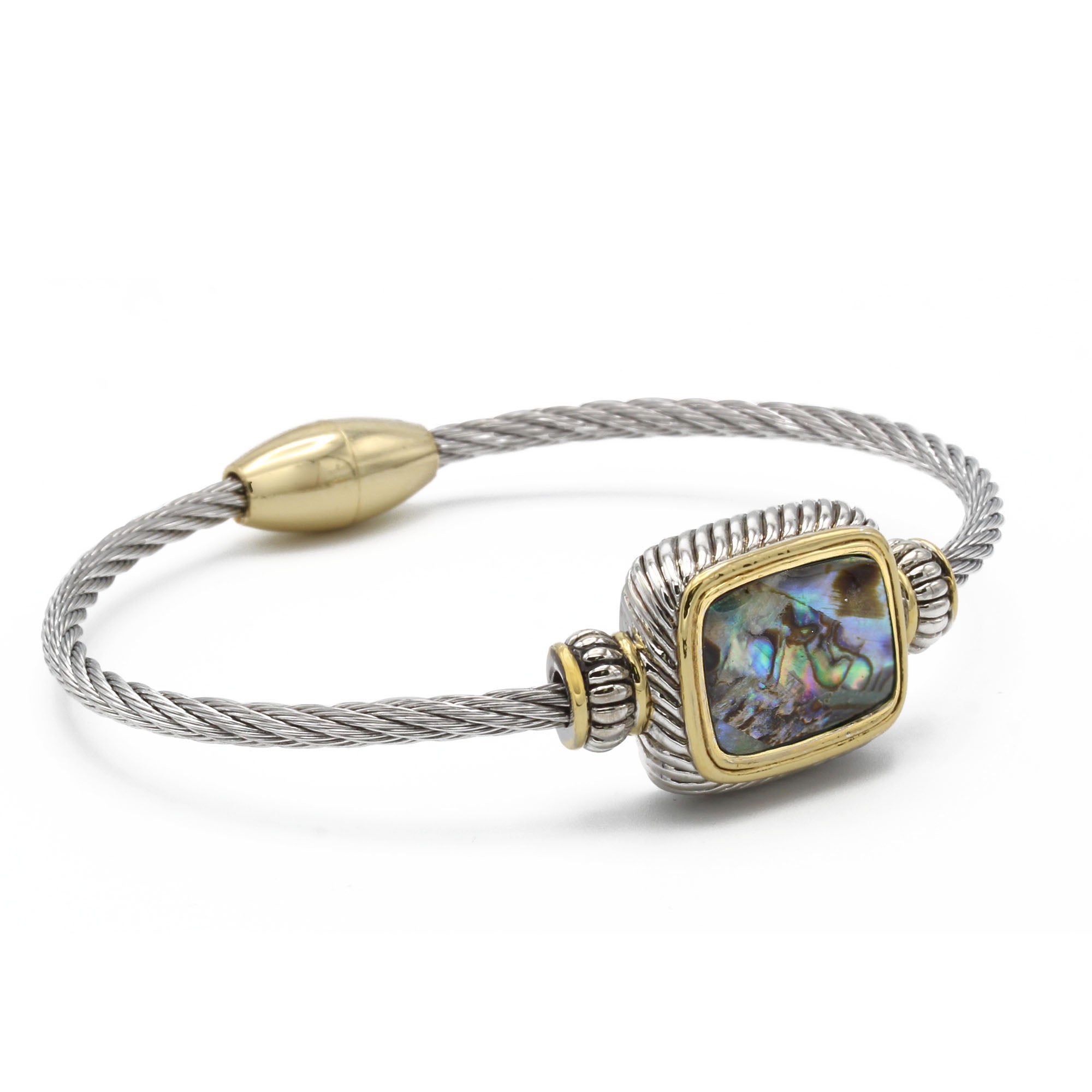TWO TONE ABALONE CLASSIC CABLE BRACELET#12506BR-AB  FD7