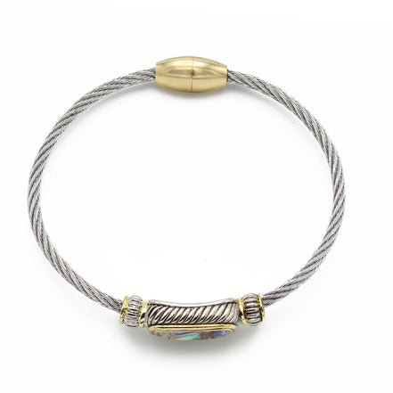 TWO TONE ABALONE CLASSIC CABLE BRACELET#12506BR-AB  FD7