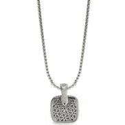 TWO TONE PAVE SQUARE CRYSTAL ENGRAVED PENDANT WITH BOX CHAIN NECKLACE #83015EH(FF9)