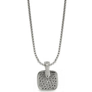 Two Tone Pave Square Crystal Engraved Pendant With Box Chain Necklace #83015EH-MOP (FF18)