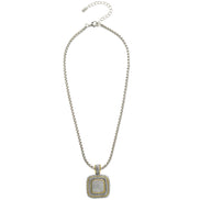 TWO TONE PAVE SQUARE CRYSTAL ENGRAVED PENDANT WITH BOX CHAIN NECKLACE #83015EH(FF9)