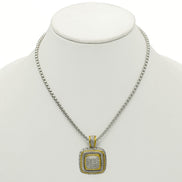 TWO TONE PAVE SQUARE CRYSTAL ENGRAVED PENDANT WITH BOX CHAIN NECKLACE #83015EH(FF9)