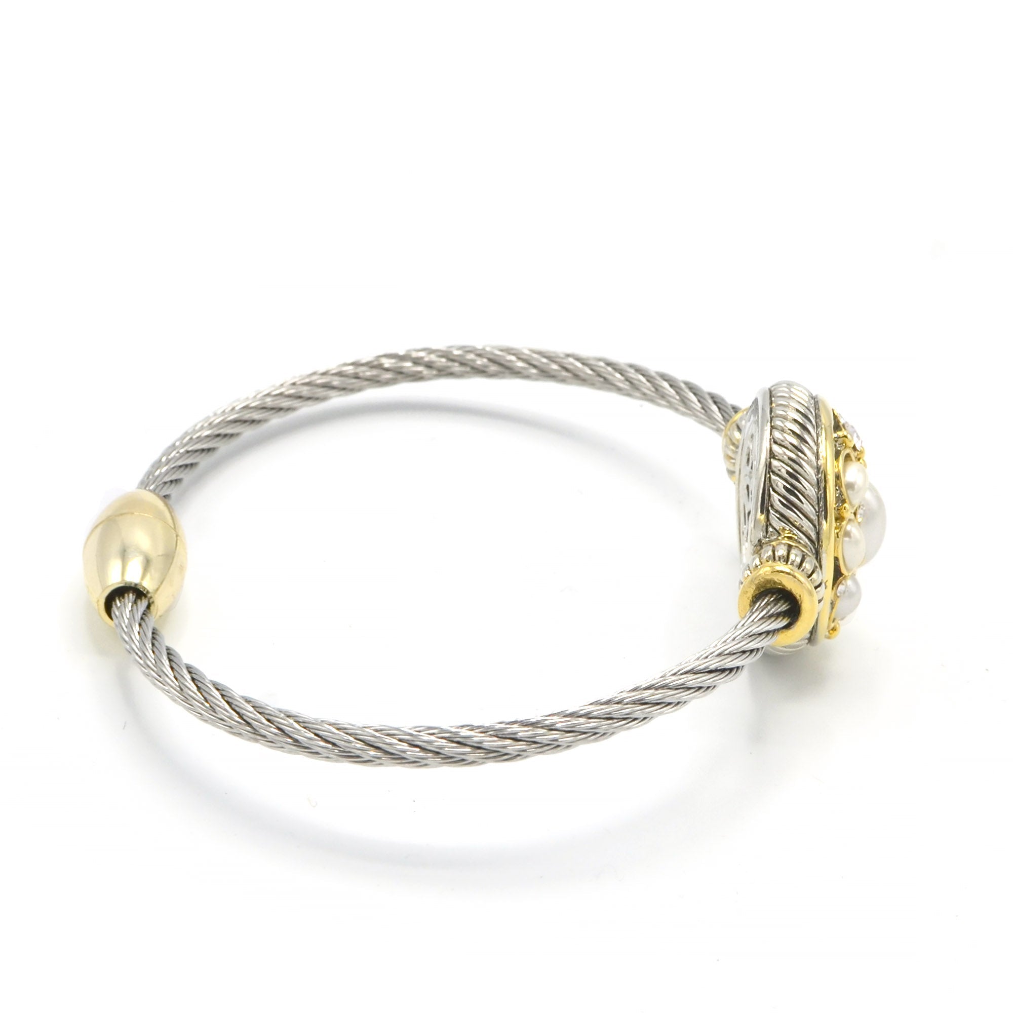 TWO TONE PEARL CLASSIC MAGNETIC CLASP CABLE BRACELET#10939BR-PRL (FE22)