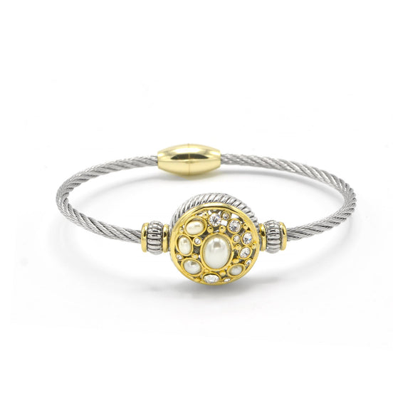 TWO TONE PEARL CLASSIC MAGNETIC CLASP CABLE BRACELET#10939BR-PRL (FE22)