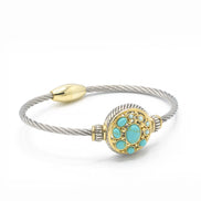 TWO TONE TURQUOISE MAGNETIC CLASP CLASSIC CABLE BRACELET#10939BR-TRQ (FH22)