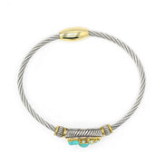 TWO TONE TURQUOISE MAGNETIC CLASP CLASSIC CABLE BRACELET#10939BR-TRQ (FH22)