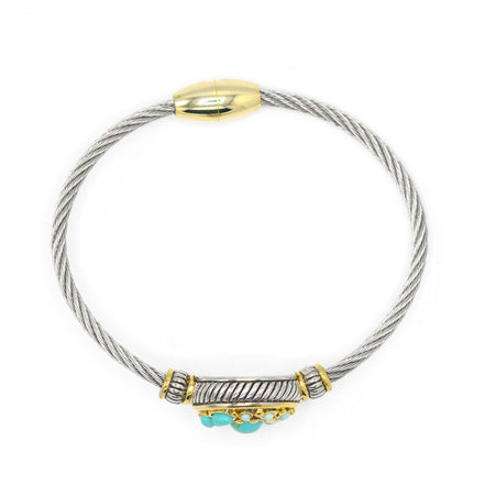 TWO TONE TURQUOISE MAGNETIC CLASP CLASSIC CABLE BRACELET#10939BR-TRQ (FH22)