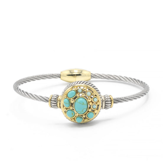 TWO TONE TURQUOISE MAGNETIC CLASP CLASSIC CABLE BRACELET#10939BR-TRQ (FH22)