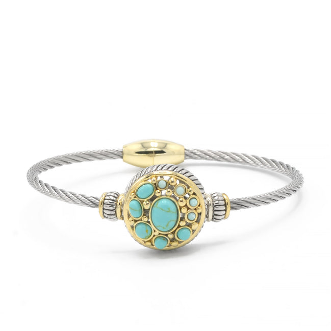 TWO TONE TURQUOISE MAGNETIC CLASP CLASSIC CABLE BRACELET#10939BR-TRQ (FH22)