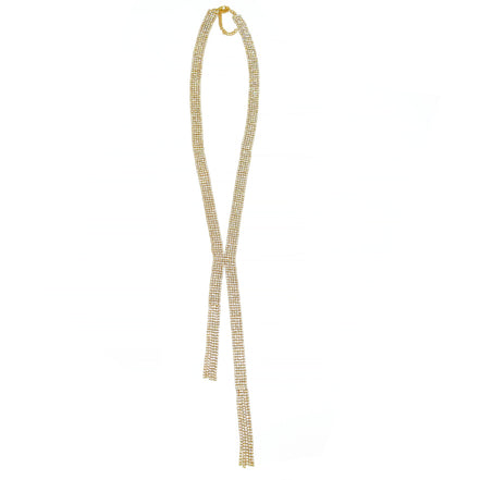 Gold Crystal Tassel Y-Necklace – 28 Inch Rhinestone Lariat Necklace with 3 Inch Extender #SWKK-1581GLD(FB26)
