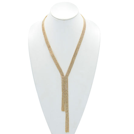Gold Crystal Tassel Y-Necklace – 28 Inch Rhinestone Lariat Necklace with 3 Inch Extender #SWKK-1581GLD(FB26)