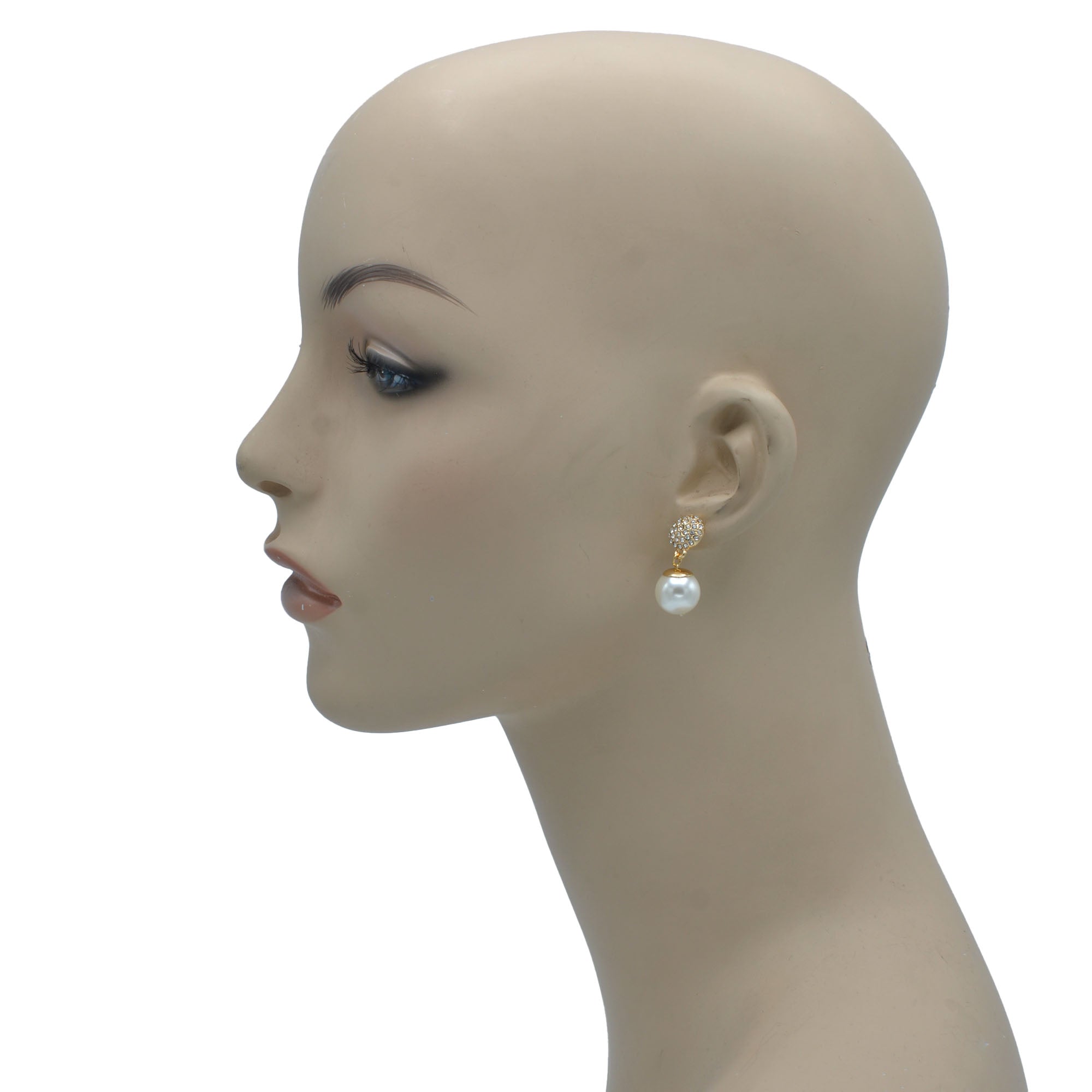 Gold And cream Pearl Crystal Post Earrings #SQ321-1024-3565G (GE5/GB15)