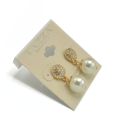 Gold And cream Pearl Crystal Post Earrings #SQ321-1024-3565G (GE5/GB15)