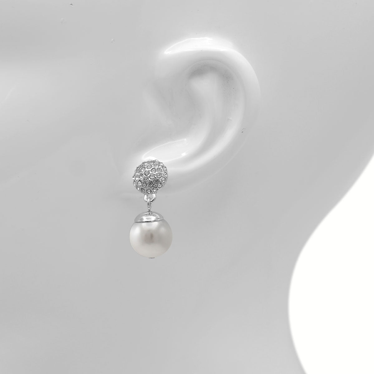 Silver And White Pearl Crystal Post Earrings#SQ321-1024-3565S (GD5/GC15)