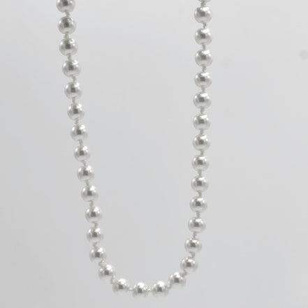 RHODIUM 8MM WHITE PEARL NECKLACE AND EARRING SET # SWY-18014RDCM(LH21/NA9-10)
