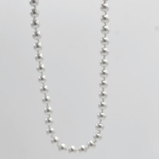 RHODIUM 8MM WHITE PEARL NECKLACE AND EARRING SET # SWY-18014RDCM(LH21/NA9-10)