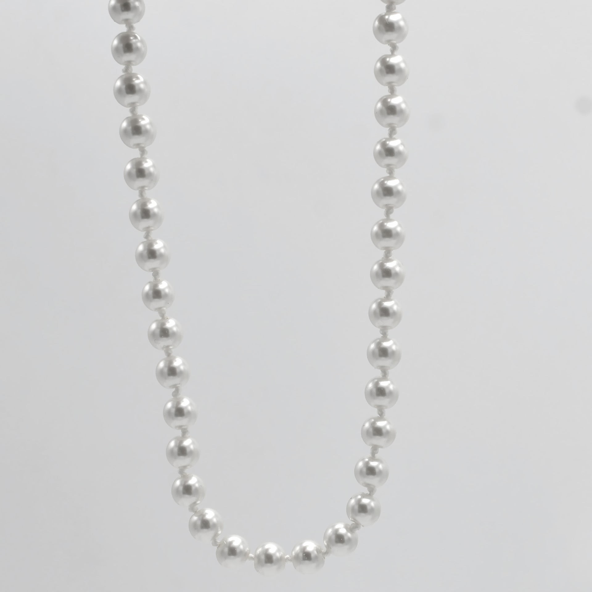 RHODIUM 8MM WHITE PEARL NECKLACE AND EARRING SET # SWY-18014RDWH(LH21/NA9-10)