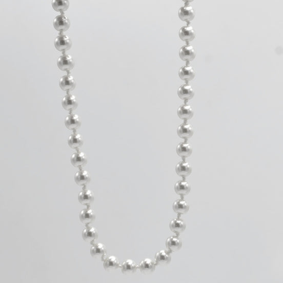 RHODIUM 8MM WHITE PEARL NECKLACE AND EARRING SET # SWY-18014RDWH(LH21/NA9-10)