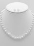 RHODIUM 8MM WHITE PEARL NECKLACE AND EARRING SET # SWY-18014RDCM(LH21/NA9-10)
