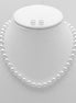 RHODIUM 8MM WHITE PEARL NECKLACE AND EARRING SET # SWY-18014RDWH(LH21/NA9-10)