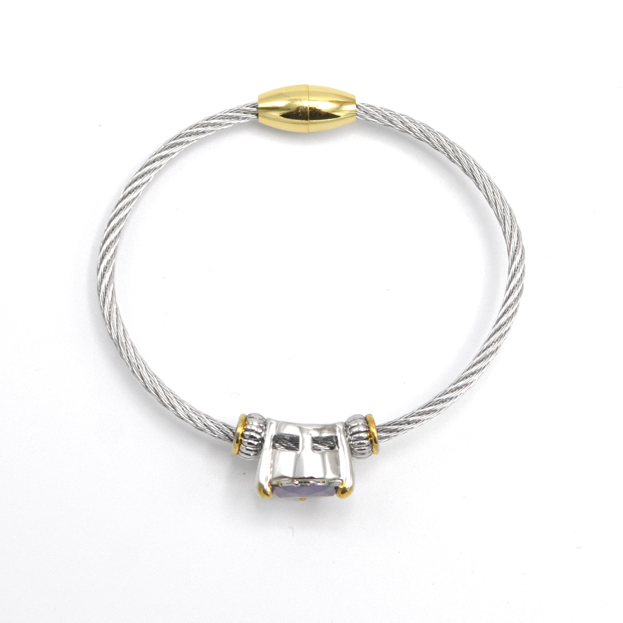 TWO TONE AMETHYST CRYSTAL CLASSIC CABLE BRACELET#4110BR-AM(FD14)