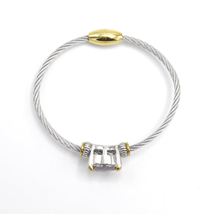 TWO TONE AMETHYST CRYSTAL CLASSIC CABLE BRACELET#4110BR-AM(FD14)