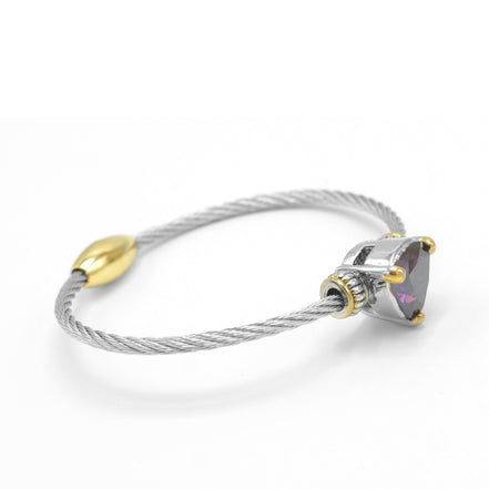 TWO TONE AMETHYST CRYSTAL CLASSIC CABLE BRACELET#4110BR-AM(FD14)