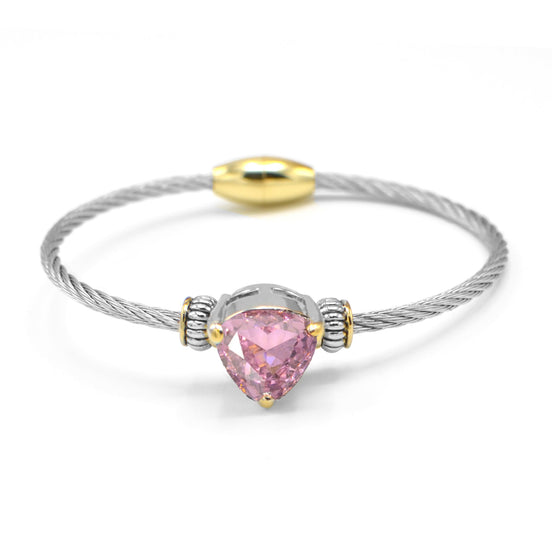 Pink Heart Stone Cable Bracelet – 2.5" Diameter# 4110BR-ROSE.   (FD15)