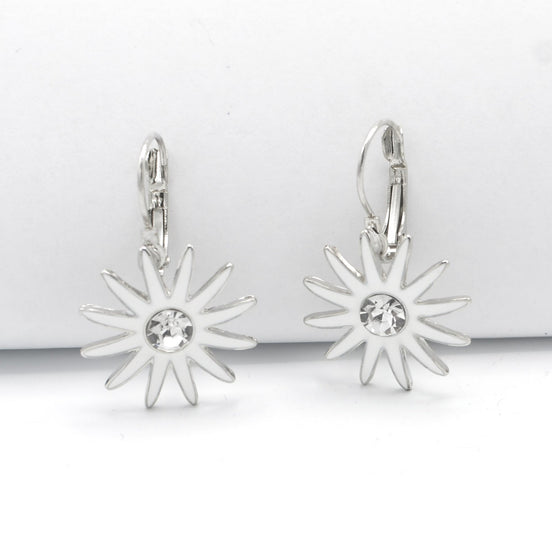 RHODIUM WHITE CRYSTAL FLOWER EARRINGS# SQ270766RW