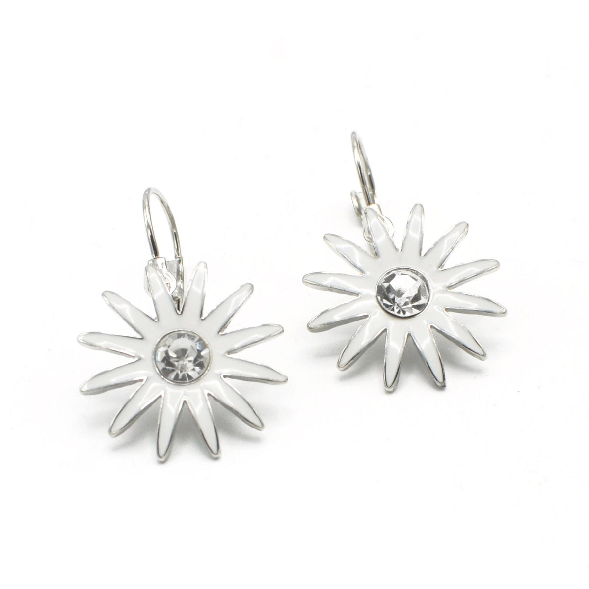 RHODIUM WHITE CRYSTAL FLOWER EARRINGS# SQ270766RW