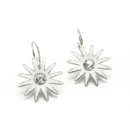 RHODIUM WHITE CRYSTAL FLOWER EARRINGS# SQ270766RW