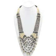 CREAM AND BROWN BEADS COWRIE SHELL SILVER STATEMENT NECKLACE #FWNK-1904-002(LC6)