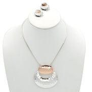 TWO-TONE HAMMERED METAL NECKLACE AND EARRINGS SET#SQMDD-0082X(LF20-LE20)