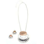 TWO-TONE HAMMERED METAL NECKLACE AND EARRINGS SET#SQMDD-0082X(LF20-LE20)