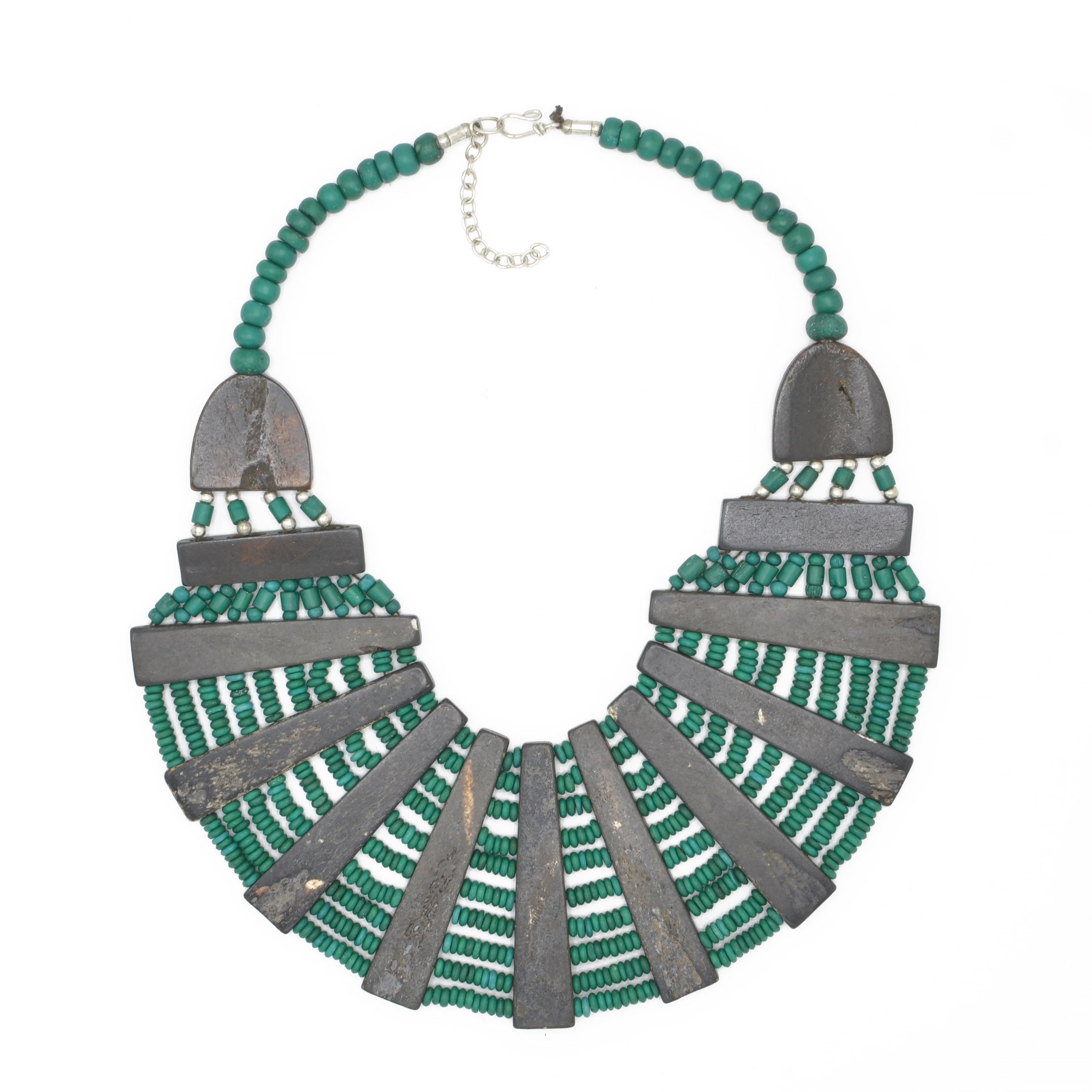 DARK GREEN RESIN BONE STATEMENT NECKLACE #FWNK-1905-07