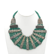 DARK GREEN RESIN BONE STATEMENT NECKLACE #FWNK-1905-07