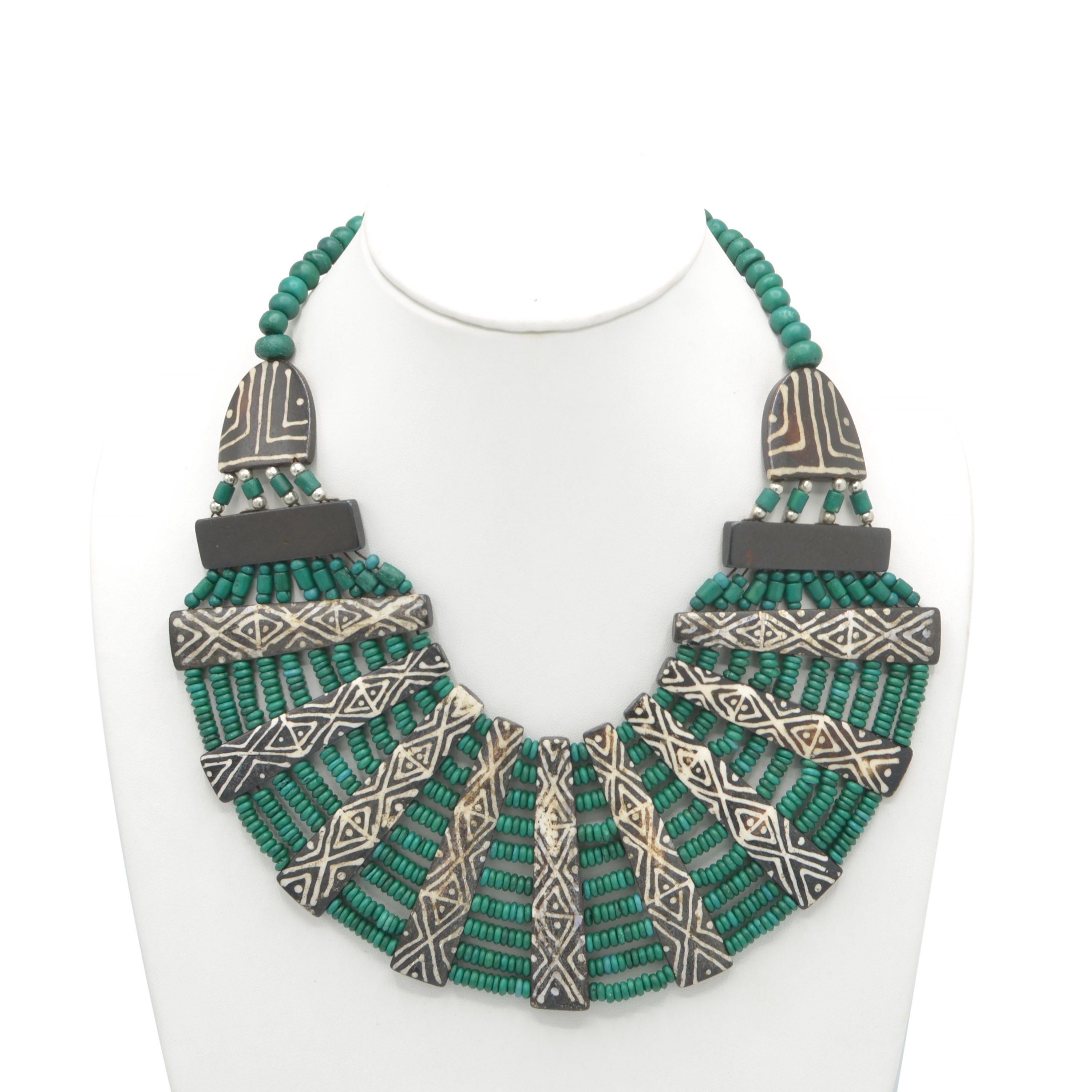DARK GREEN RESIN BONE STATEMENT NECKLACE #FWNK-1905-07