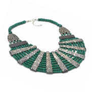 DARK GREEN RESIN BONE STATEMENT NECKLACE #FWNK-1905-07