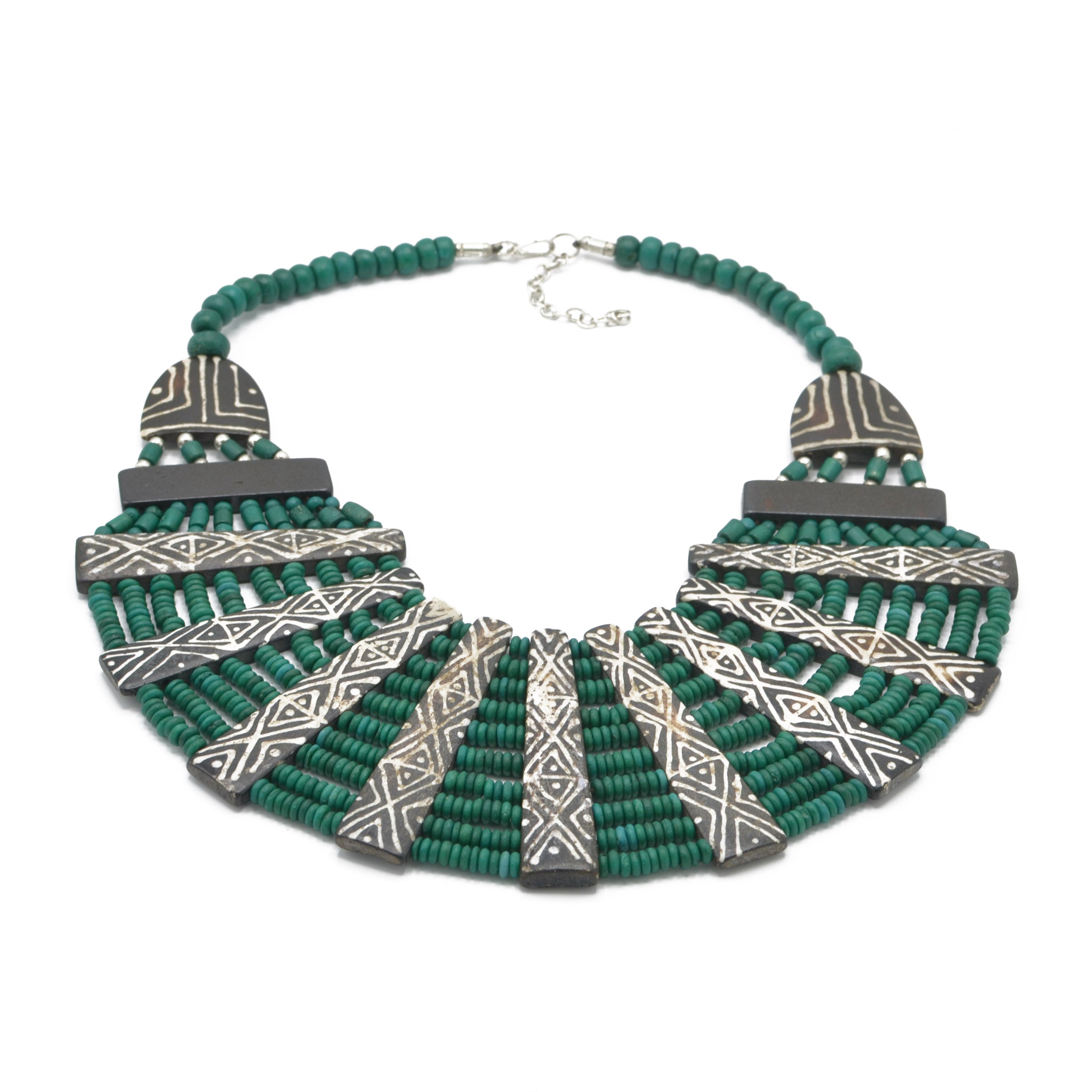 DARK GREEN RESIN BONE STATEMENT NECKLACE #FWNK-1905-07