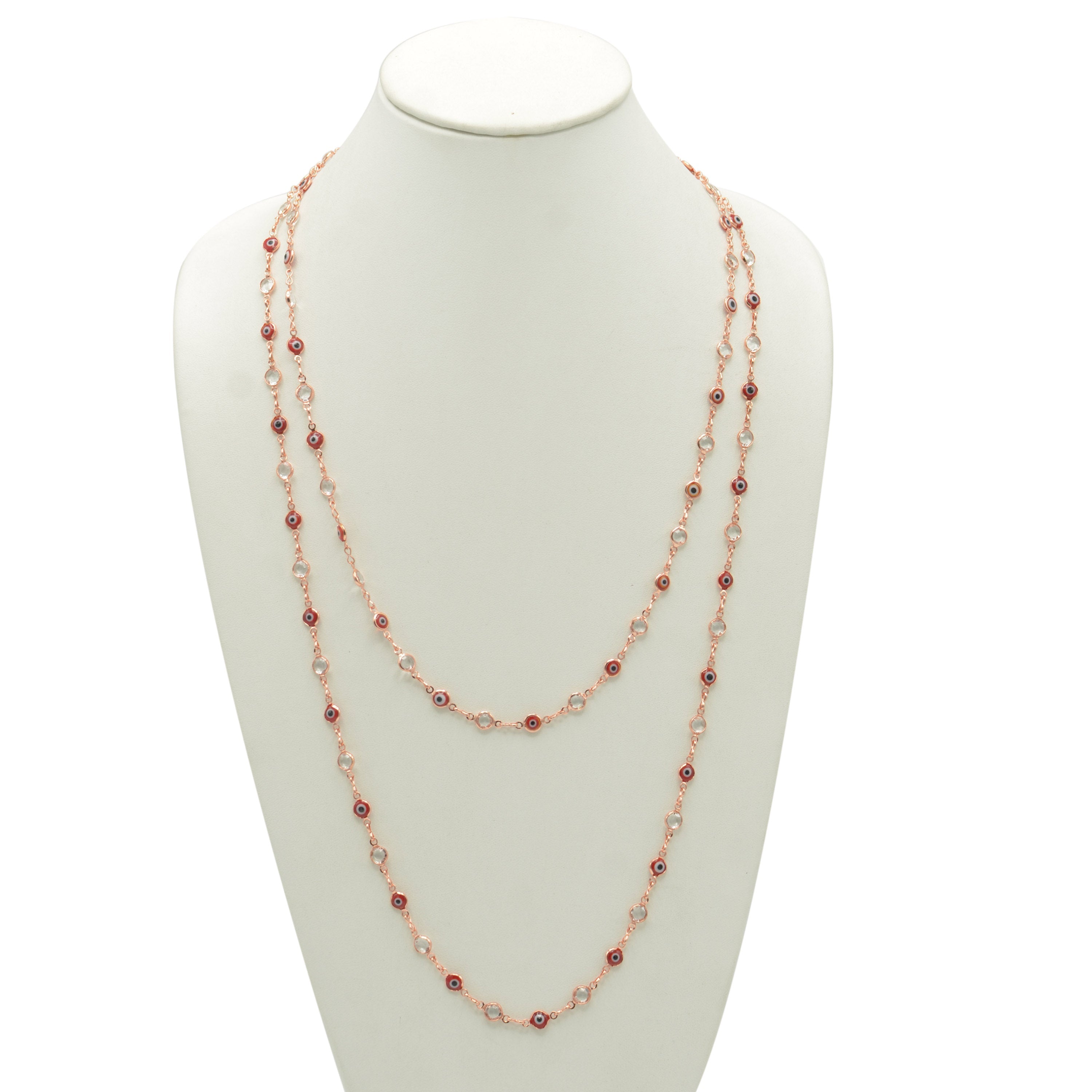 ROSE GOLD RED EVIL EYE CRYSTAL LONG NECKLACE #SQJGN031905 (AD6)