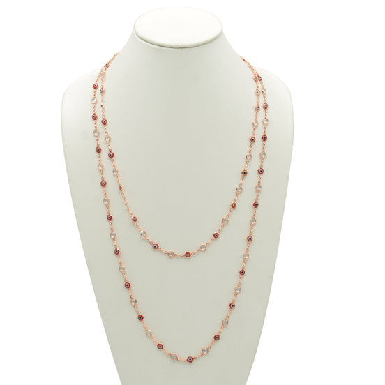 ROSE GOLD RED EVIL EYE CRYSTAL LONG NECKLACE #SQJGN031905 (AD6)
