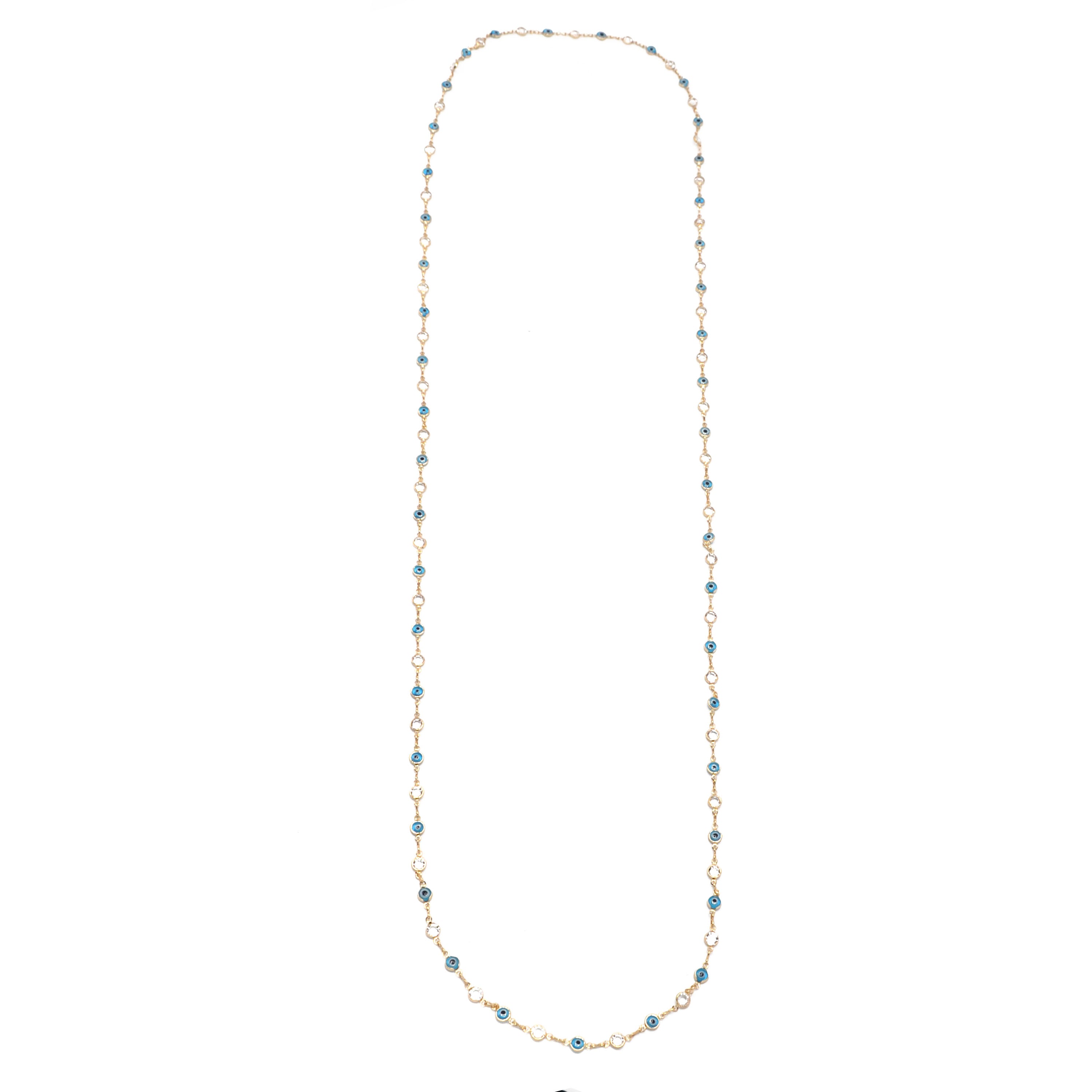 GOLD BLUE EVIL EYE AND CRYSTAL EXTRA LONG NECKLACE #SQJGN031905-1 (AF16-HC15)