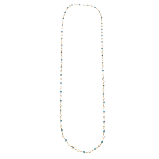 GOLD BLUE EVIL EYE AND CRYSTAL EXTRA LONG NECKLACE #SQJGN031905-1 (AF16-HC15)