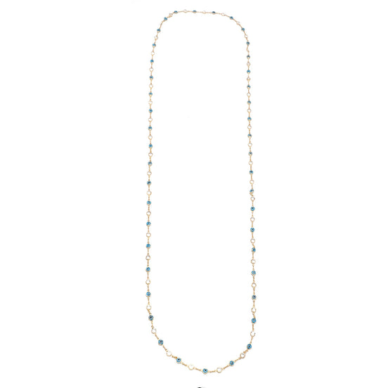 GOLD BLUE EVIL EYE AND CRYSTAL EXTRA LONG NECKLACE #SQJGN031905-1 (AF16-HC15)