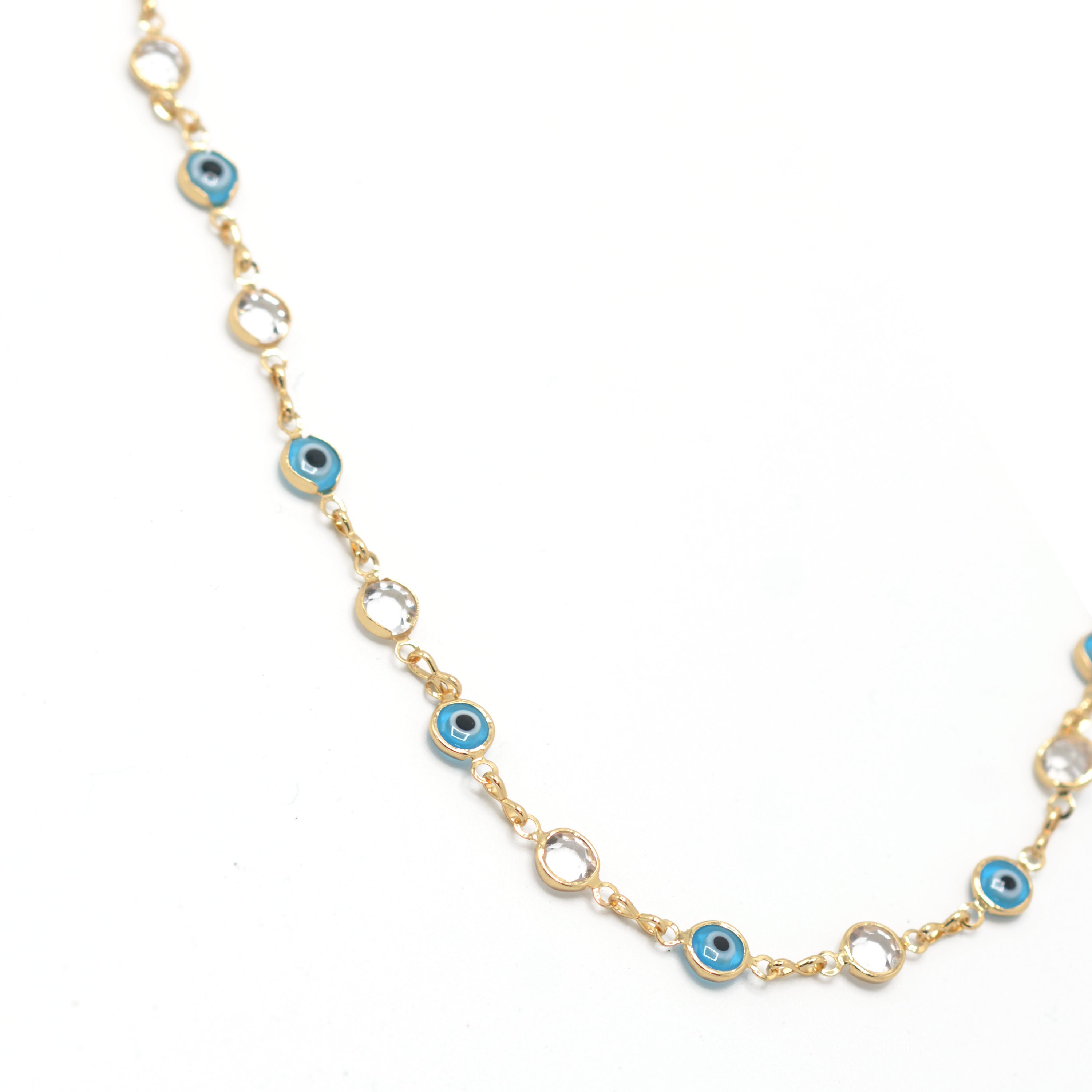 GOLD BLUE EVIL EYE AND CRYSTAL EXTRA LONG NECKLACE #SQJGN031905-1 (AF16-HC15)