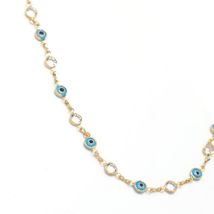 GOLD BLUE EVIL EYE AND CRYSTAL EXTRA LONG NECKLACE #SQJGN031905-1 (AF16-HC15)