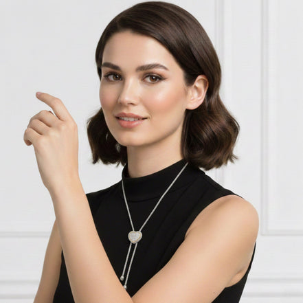 Adjustable Gold-Tone Heart Bolo Necklace – 30" Pavé Crystal Lariat #4653NK(FB16))