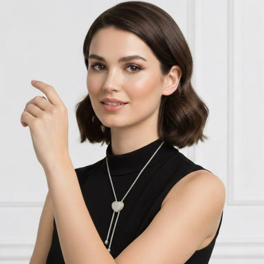 Adjustable Gold-Tone Heart Bolo Necklace – 30" Pavé Crystal Lariat #4653NK(FB16))