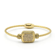 GOLD PAVE CRYSTAL ENGRAVED CLASSIC CABLE BRACELET#12506BR-GLD